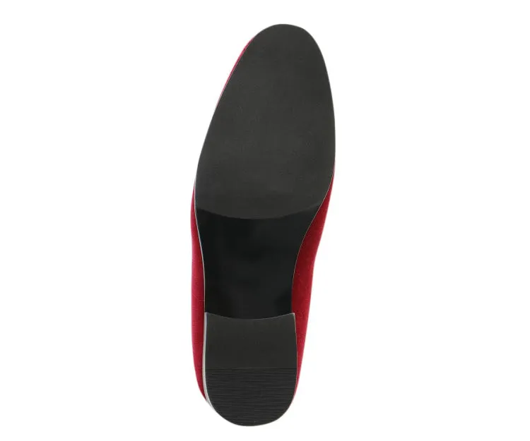 Amali Fay Burgundy Men's Velvet Slip On Loafers With Chain