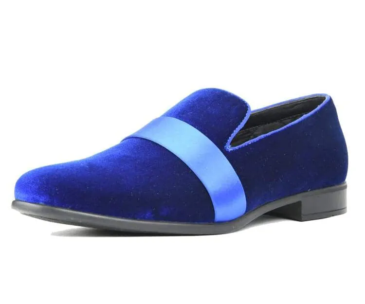 Amali Knight Regal Velvet Loafers For Men Royal Blue Velvet