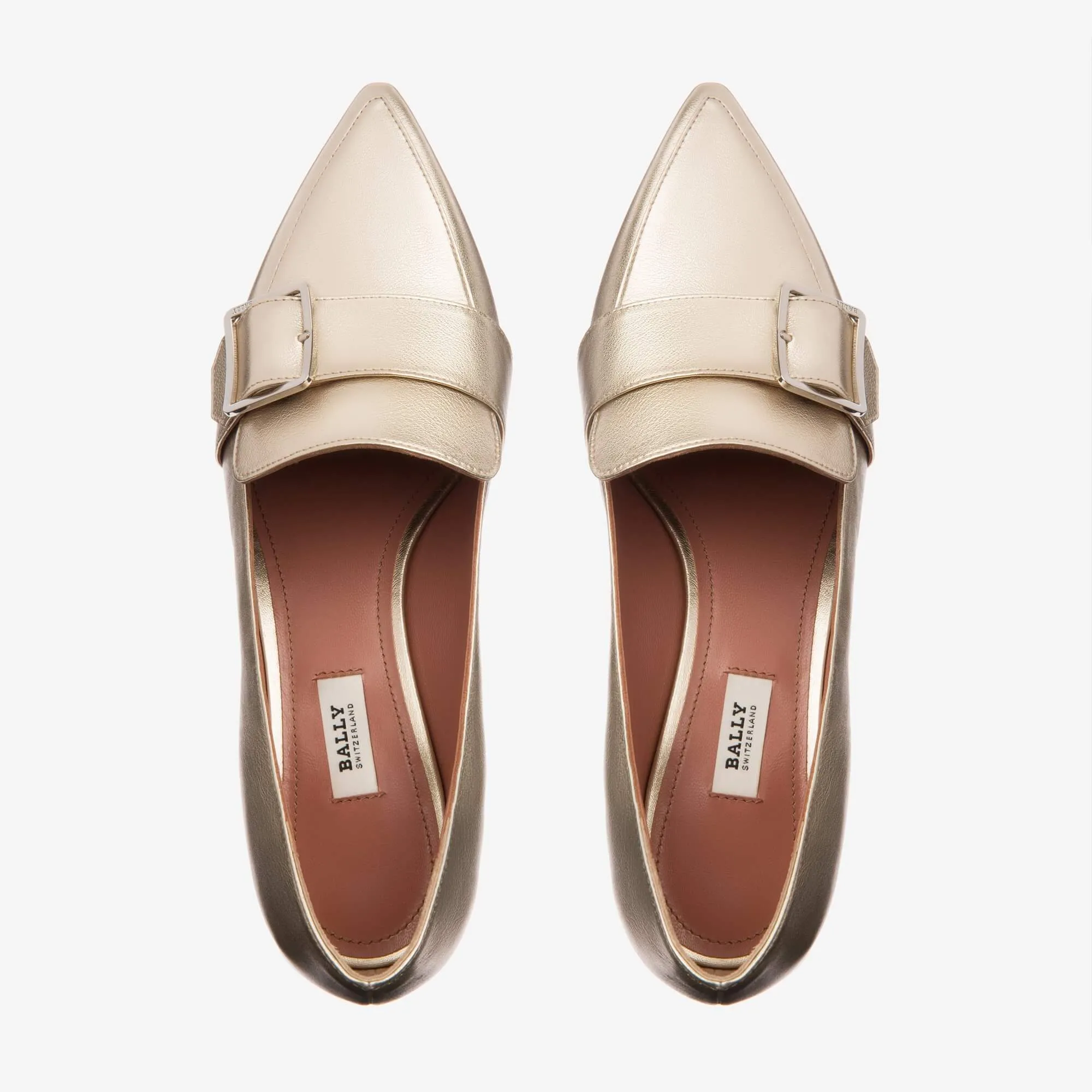 Bally Harumi Ladies 6223345 Champagne Leather Buckle Mules US 9 MSRP $730