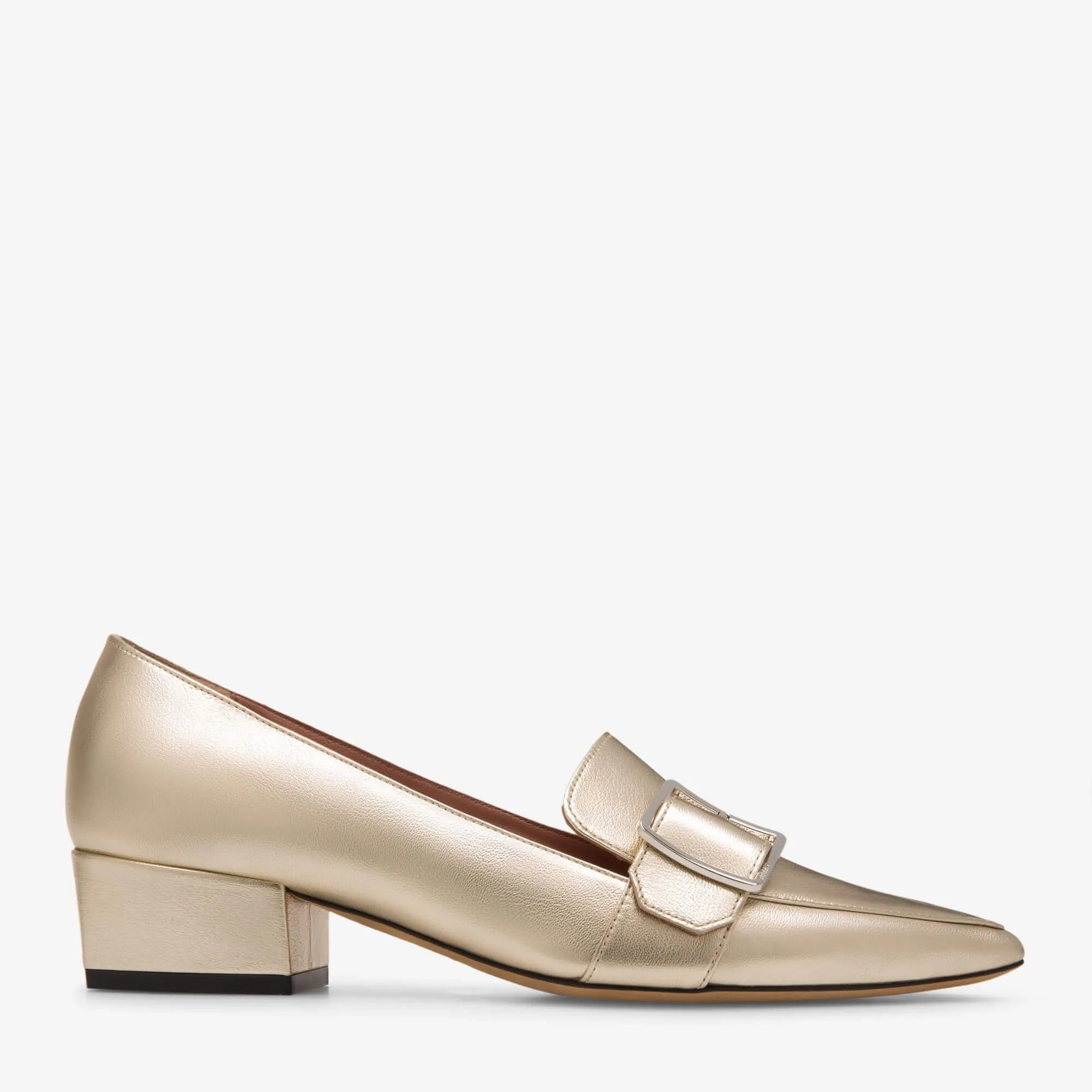 Bally Harumi Ladies 6223345 Champagne Leather Buckle Mules US 9 MSRP $730
