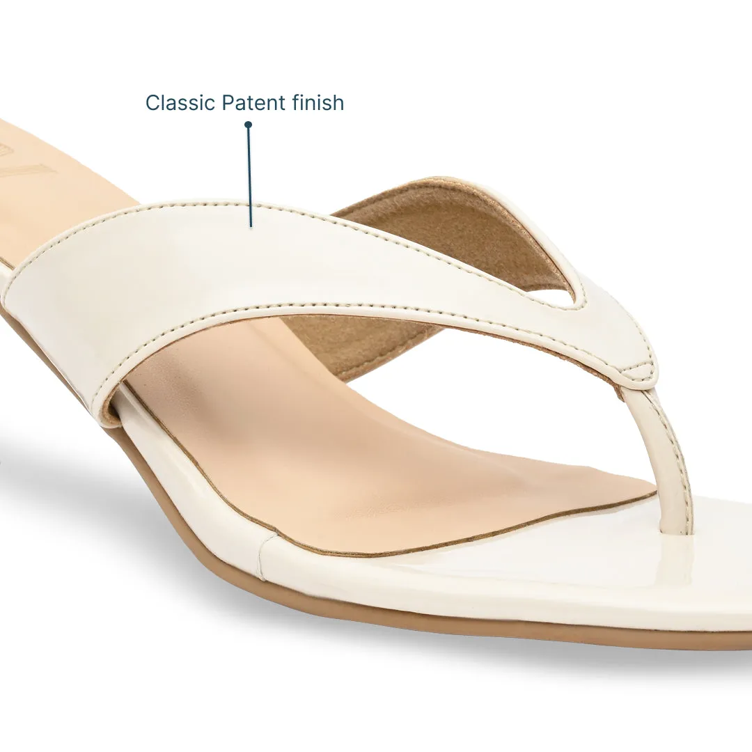 Beige Thong Patent Heels