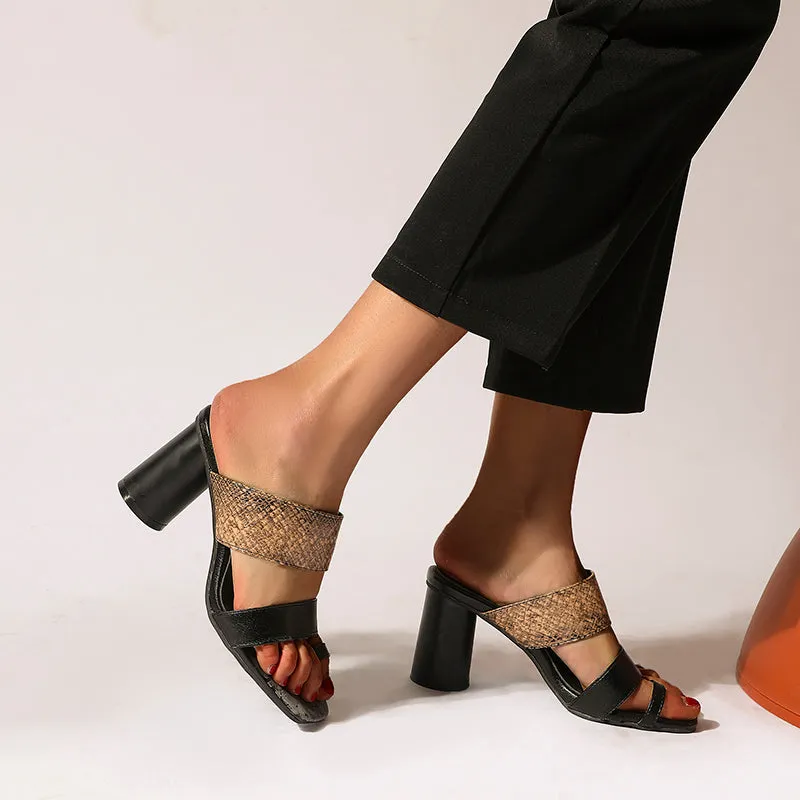 Bigsizeheels Trendy Chunky Heel Flip Flop Rubber Slippers Sandals - Black