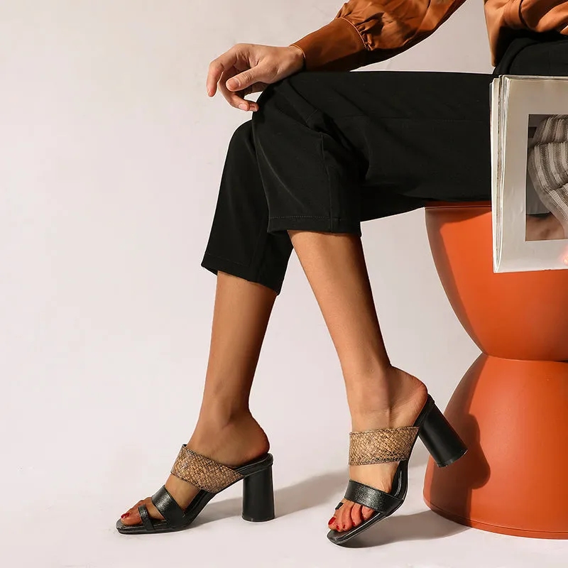 Bigsizeheels Trendy Chunky Heel Flip Flop Rubber Slippers Sandals - Black