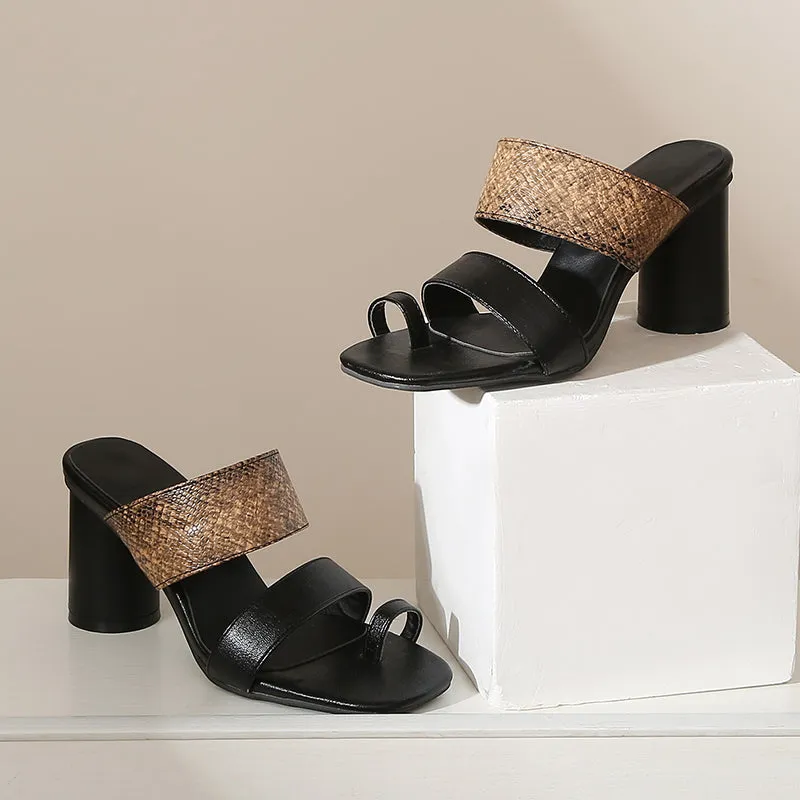 Bigsizeheels Trendy Chunky Heel Flip Flop Rubber Slippers Sandals - Black