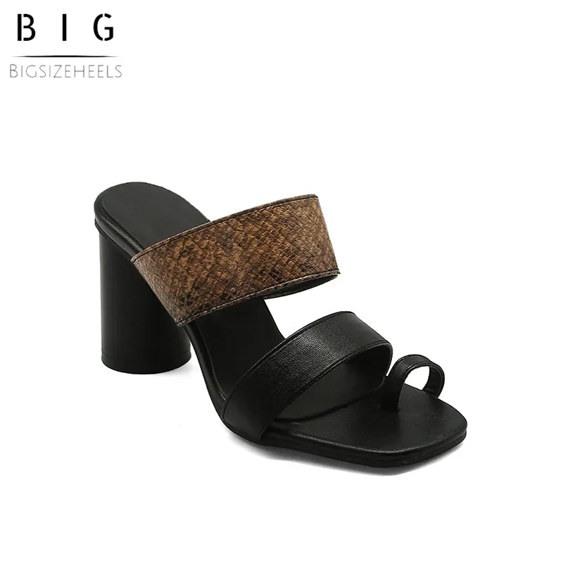 Bigsizeheels Trendy Chunky Heel Flip Flop Rubber Slippers Sandals - Black