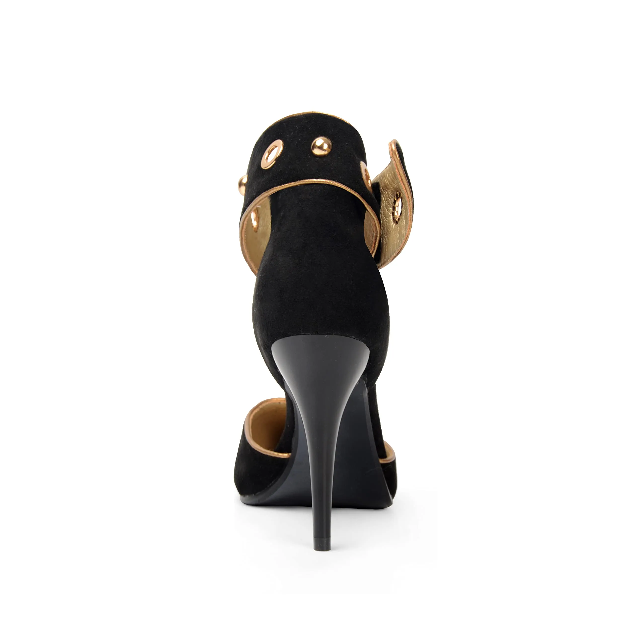 Black Designer Style Faux Suede Heels