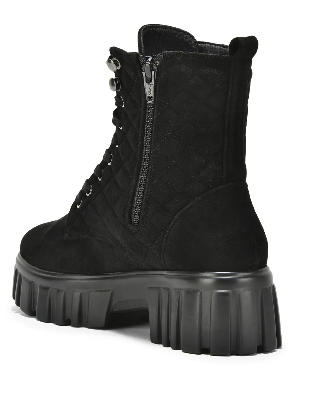 Black Suede Quilted Lace Up Ankle Boots