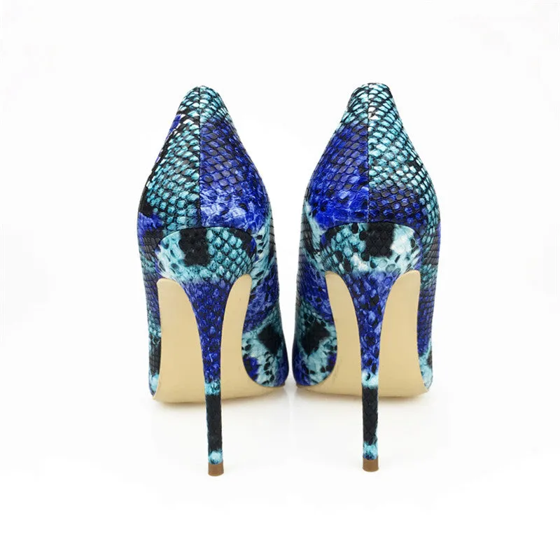 Blue Snakeskin Print Stiletto Heels