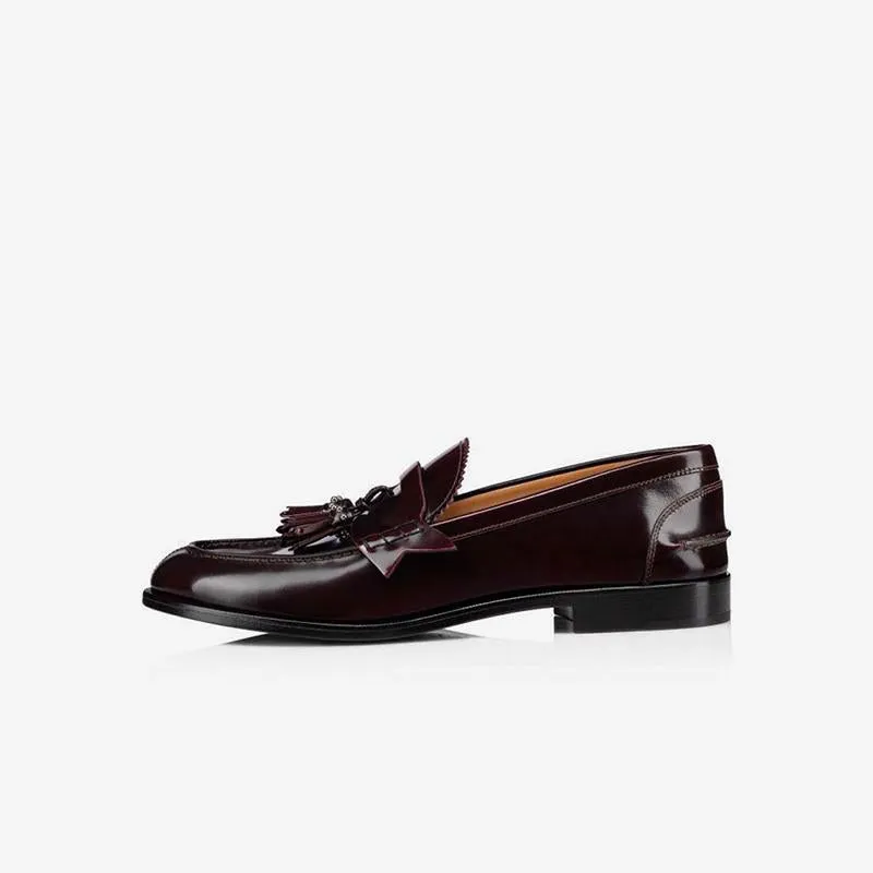 Burgundy Slip-On Loafer Shoes with Metal Details