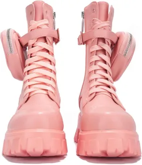 Cape Robbin Monalisa Pink Pastel Chic Chunky Platform Lace Up Pouch Combat Boots