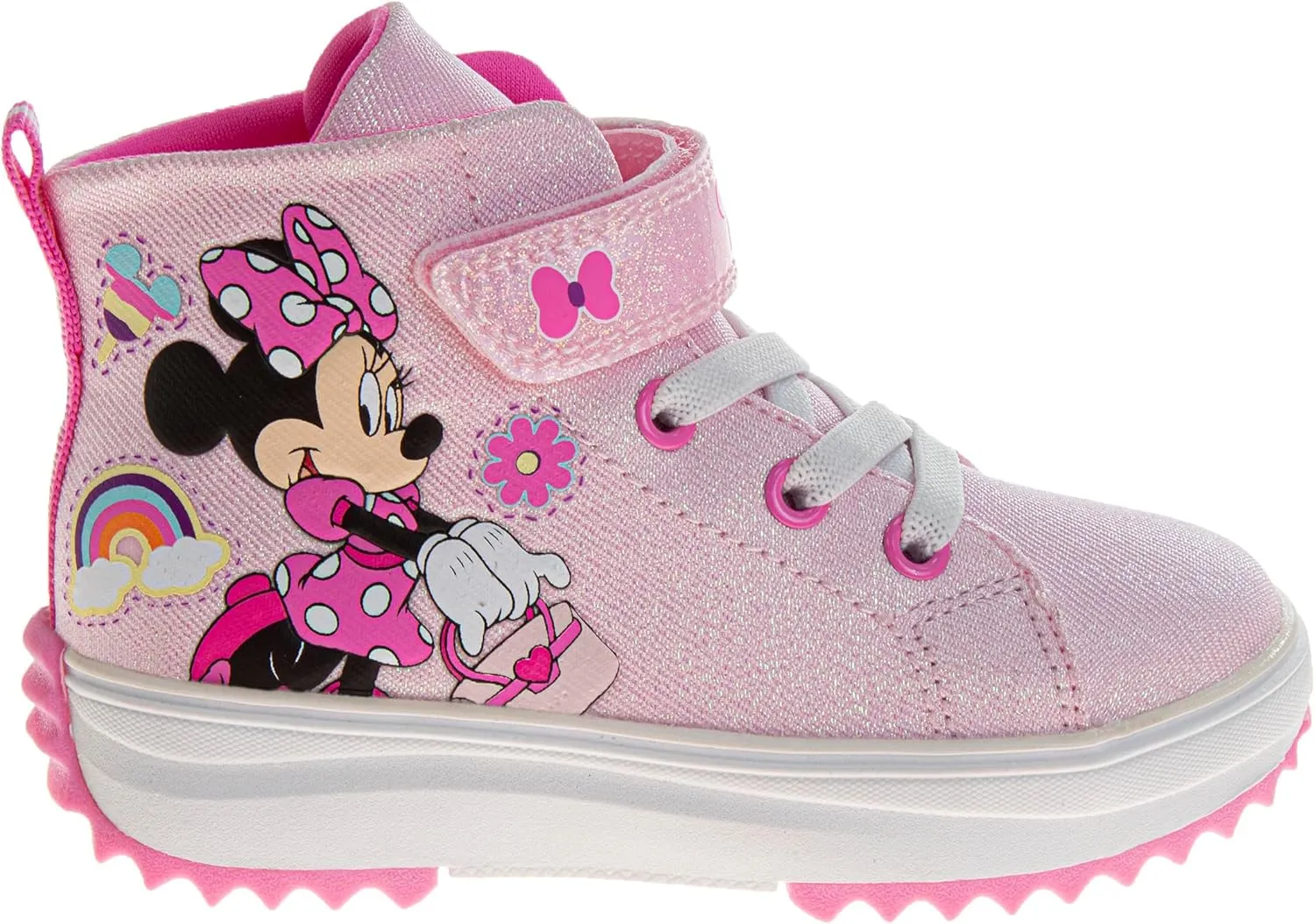 Disney Minnie Mouse Girls Boots - Easy Strap Outdoor Durable Walking Hiking Shoes (Size Toddler - Little Kid)