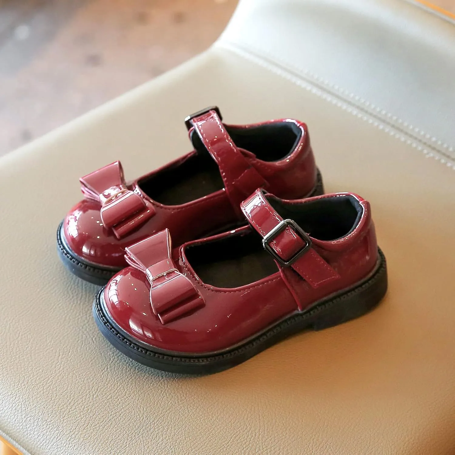 EnJoCho Toddler Boys Girls Dress Shoes Little Kid Shoes Wedding Church Dress Shoes PU Leather School Uniform Loafer Flats (Wine, 9.5 Years)