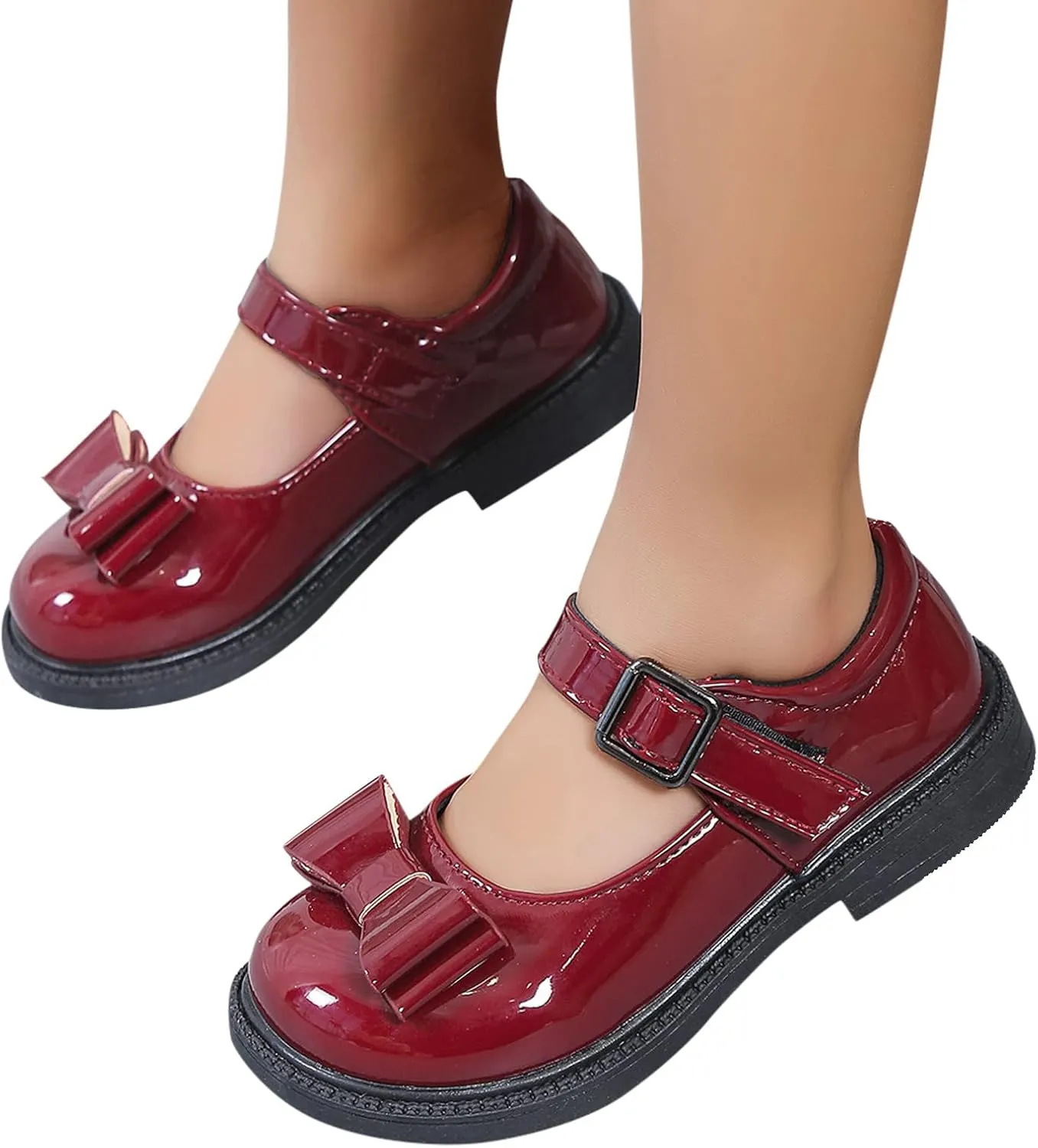 EnJoCho Toddler Boys Girls Dress Shoes Little Kid Shoes Wedding Church Dress Shoes PU Leather School Uniform Loafer Flats (Wine, 9.5 Years)