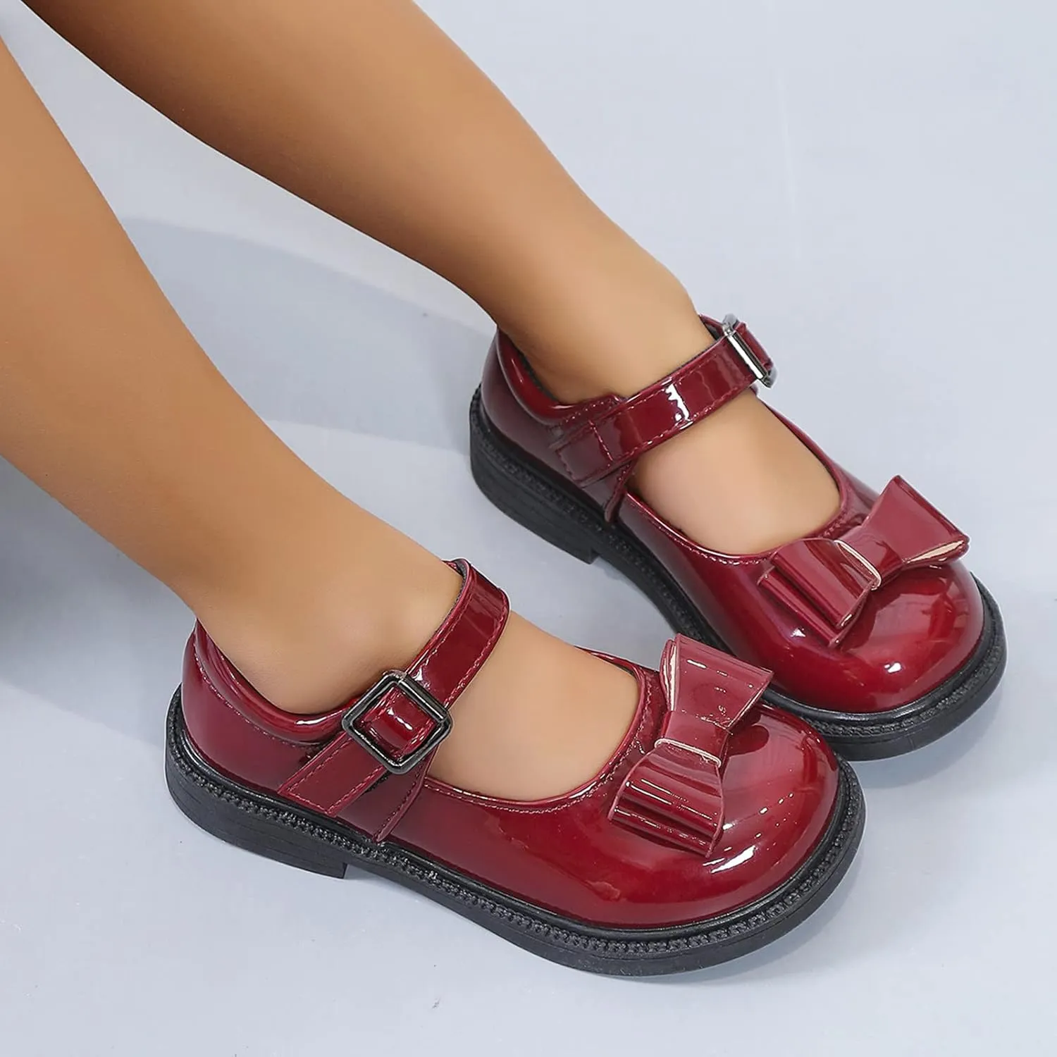 EnJoCho Toddler Boys Girls Dress Shoes Little Kid Shoes Wedding Church Dress Shoes PU Leather School Uniform Loafer Flats (Wine, 9.5 Years)