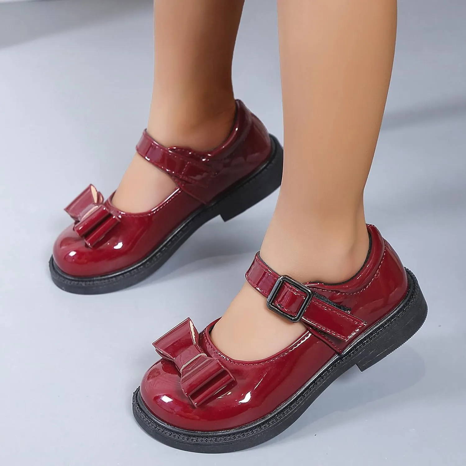EnJoCho Toddler Boys Girls Dress Shoes Little Kid Shoes Wedding Church Dress Shoes PU Leather School Uniform Loafer Flats (Wine, 9.5 Years)