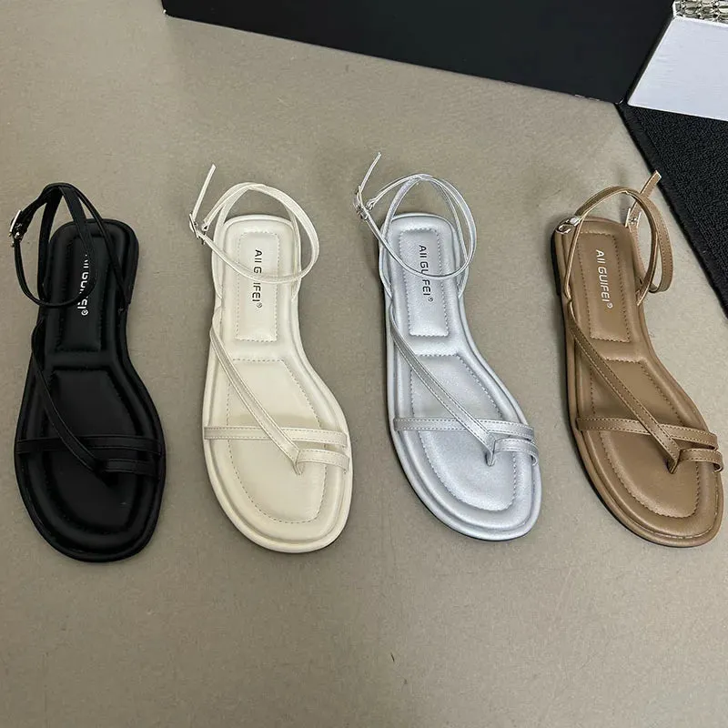 Fashion Buckle Strap Footwear Women Flats Sandals Shoes 2025 Summer Beach Female Casual Flip Flops Ladies Flat With Sandals