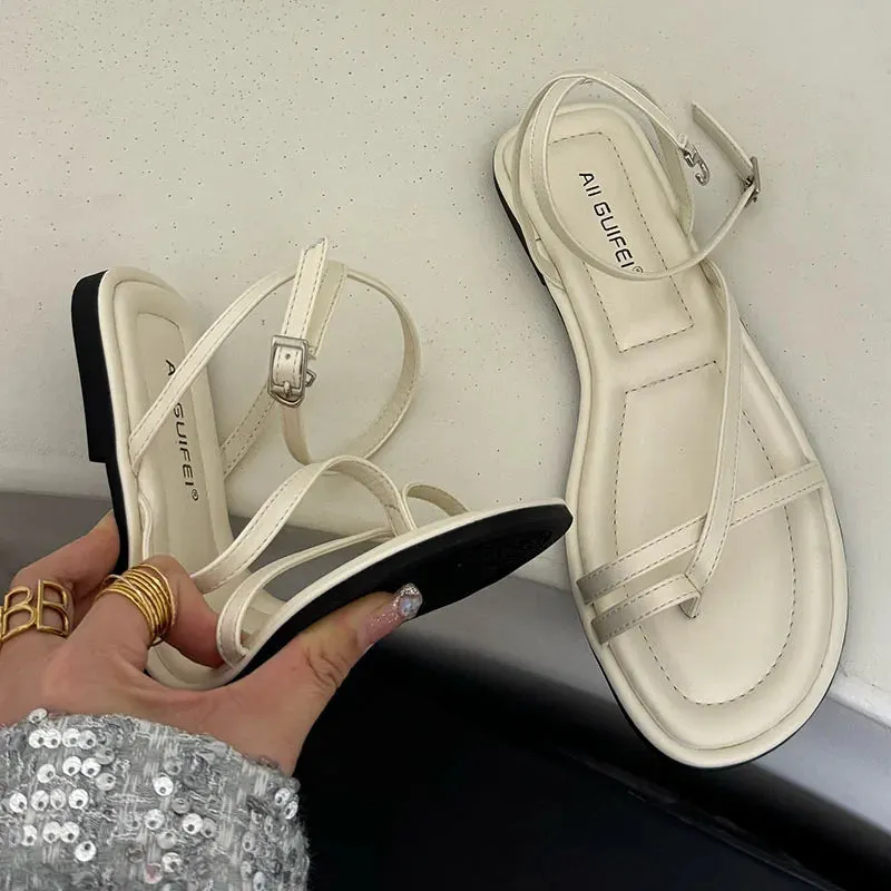 Fashion Buckle Strap Footwear Women Flats Sandals Shoes 2025 Summer Beach Female Casual Flip Flops Ladies Flat With Sandals