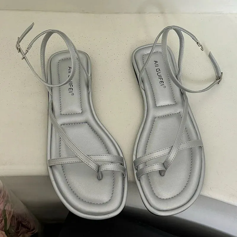 Fashion Buckle Strap Footwear Women Flats Sandals Shoes 2025 Summer Beach Female Casual Flip Flops Ladies Flat With Sandals