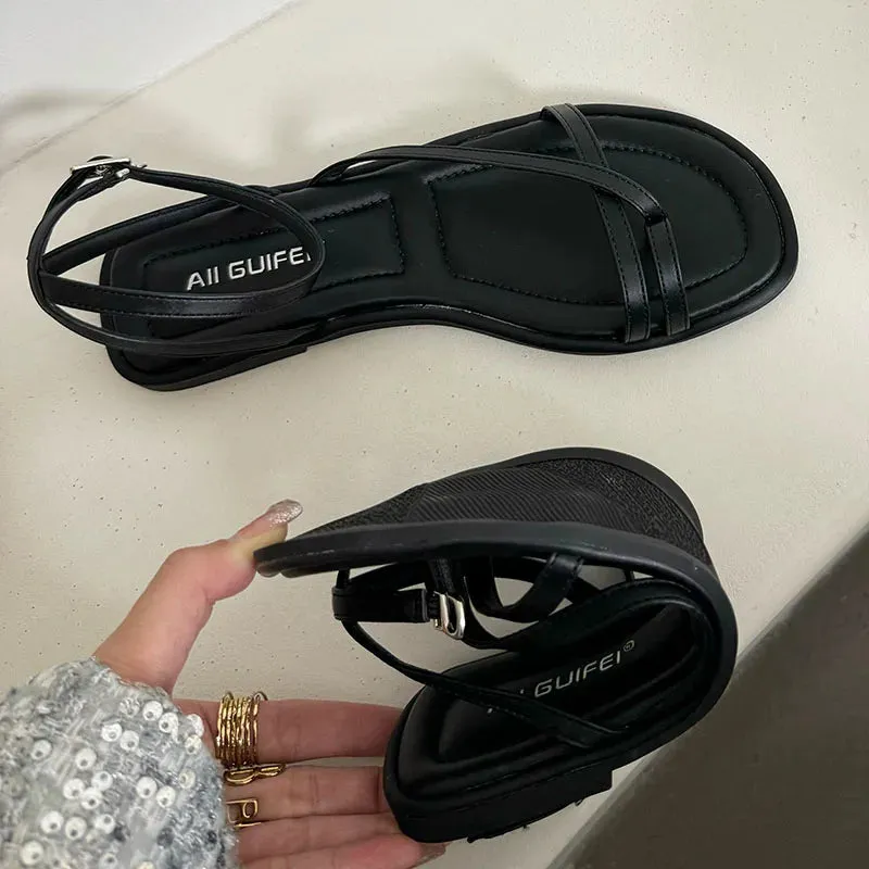 Fashion Buckle Strap Footwear Women Flats Sandals Shoes 2025 Summer Beach Female Casual Flip Flops Ladies Flat With Sandals
