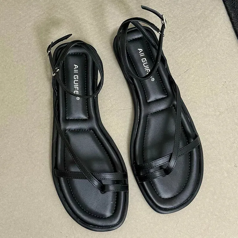 Fashion Buckle Strap Footwear Women Flats Sandals Shoes 2025 Summer Beach Female Casual Flip Flops Ladies Flat With Sandals