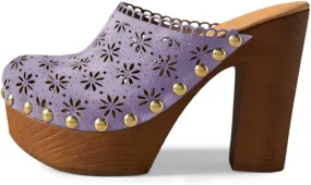 FOWT Women Studded Closed Round Toe Floral Cut Out Backless Platform Mules Chunky Super High Heel Slip on Stylish Dress Club Slide Sandals Size 4-16 US