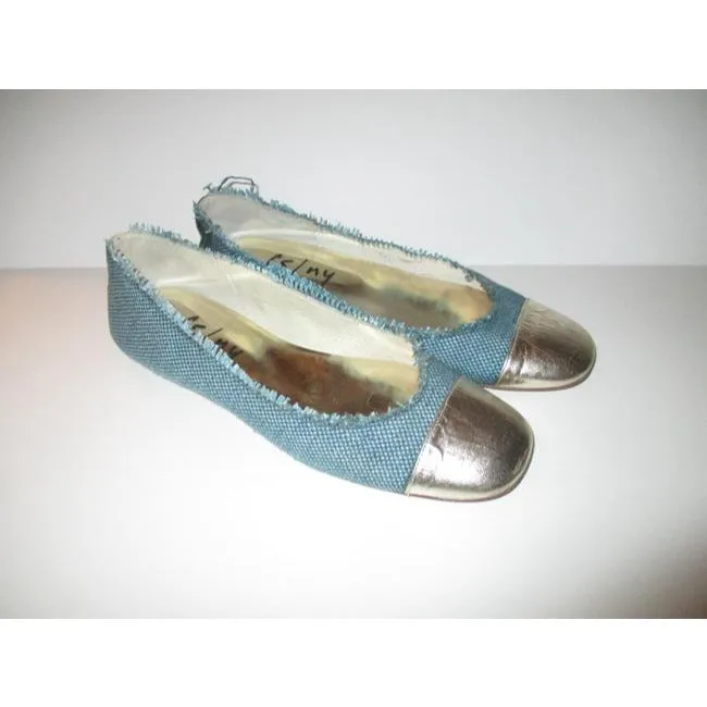 French Sole Blue Aqua Distressed Fringe Metallic Toe Ballet Flats Size Us