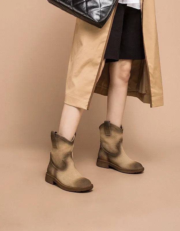 Handmade Genuine Leather Anti-slip Suede Mid-calf Boots