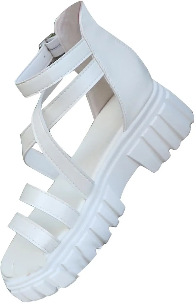 Hollow Strappy Sandals for Women Lug Sole Thick-Sole Roman-Sandal Summer Trendy Beach Sandal Holiday Shoes