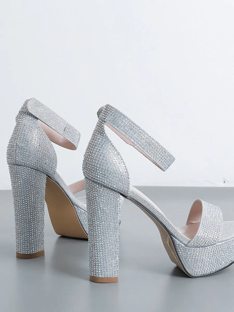 Inlay Rhinestone Thick High Heel Sandals MHE1031