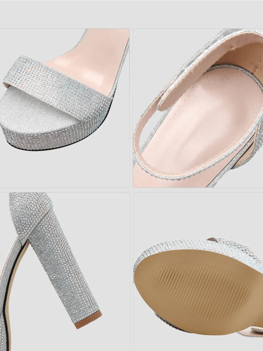 Inlay Rhinestone Thick High Heel Sandals MHE1031