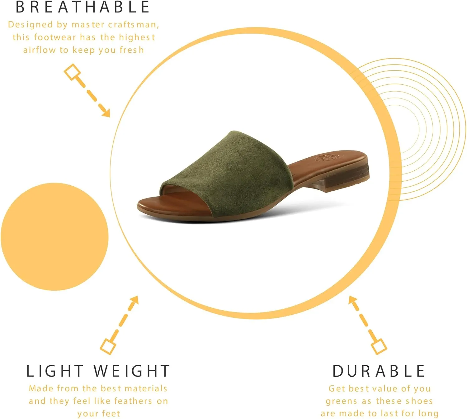 JATAREA Womens Slip-On Leather Flat Sandals with Round Open Toe | Classic and Trendy Slippers - CAVERY