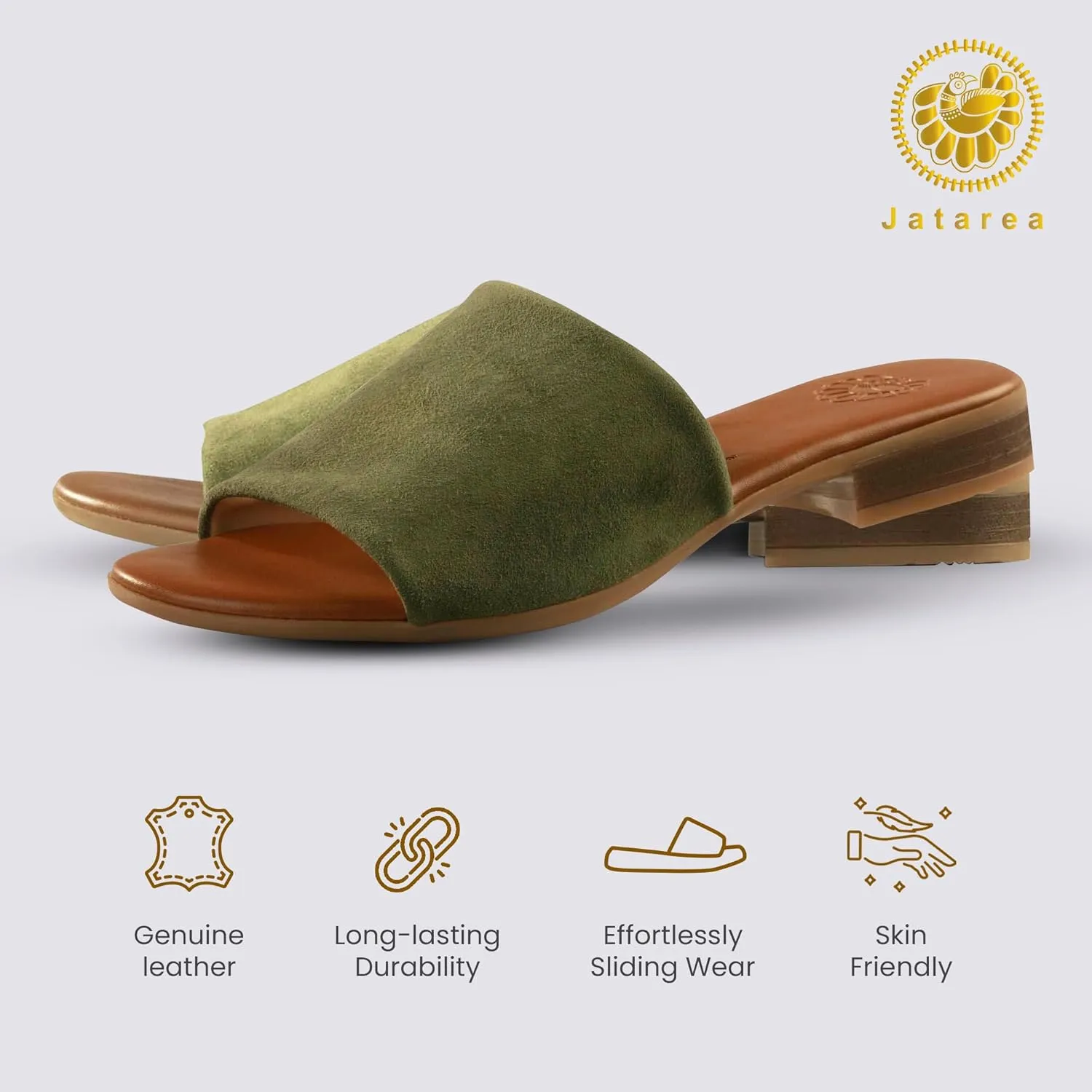 JATAREA Womens Slip-On Leather Flat Sandals with Round Open Toe | Classic and Trendy Slippers - CAVERY