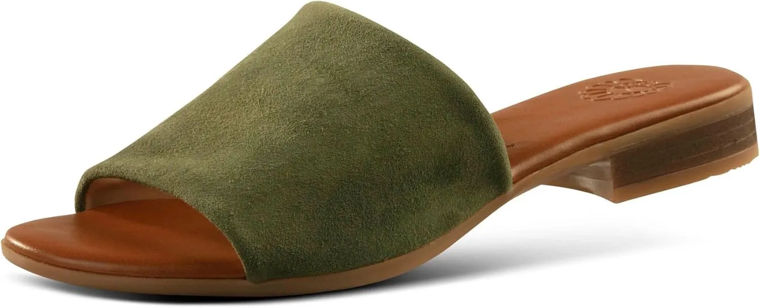 JATAREA Womens Slip-On Leather Flat Sandals with Round Open Toe | Classic and Trendy Slippers - CAVERY