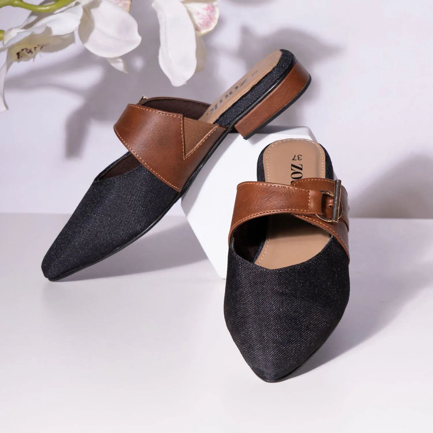 Jet Black Office Pointed Mule