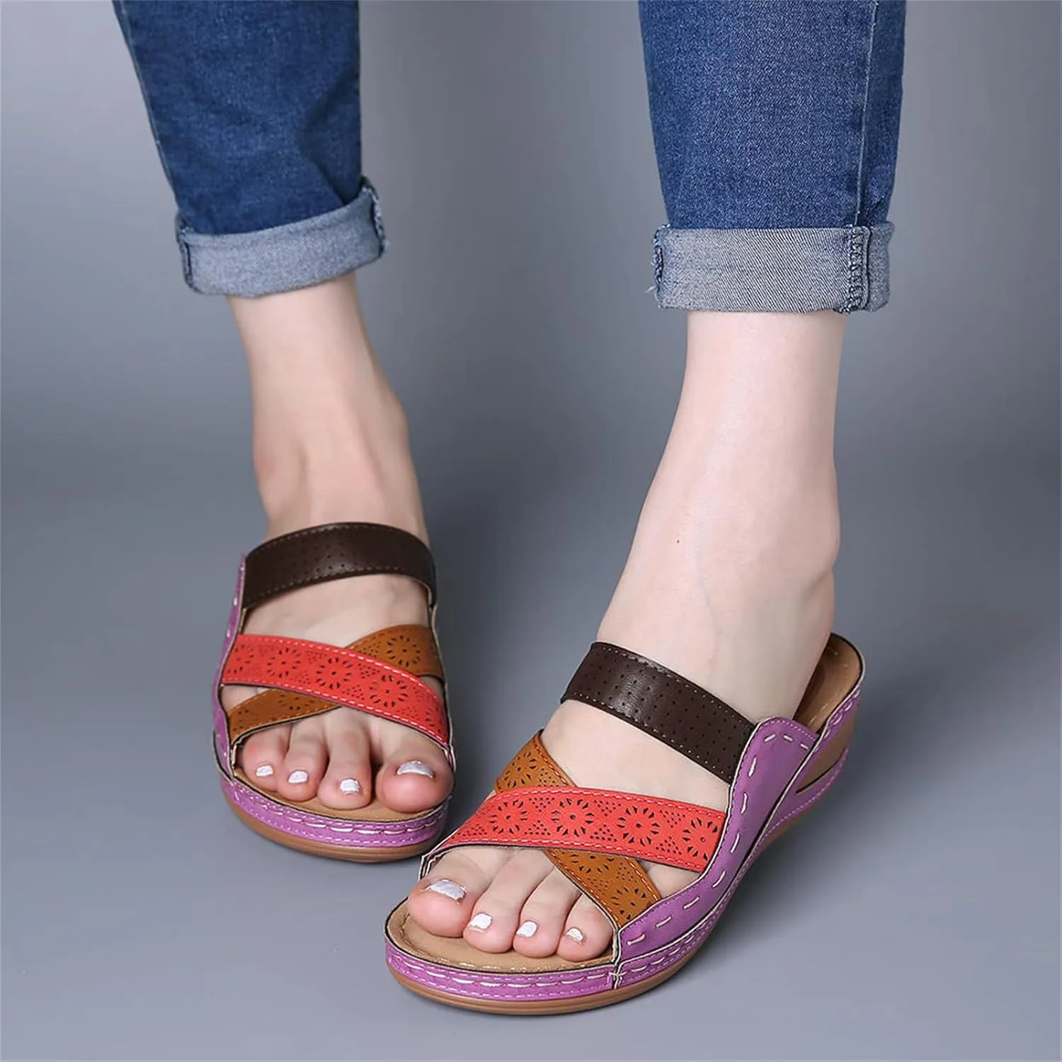 Ladmiple Sandals Women 2023 Trendy Floral Orthopedic Flip Flops with Arch Support Slippers Casual Roman Open Toe Sandal