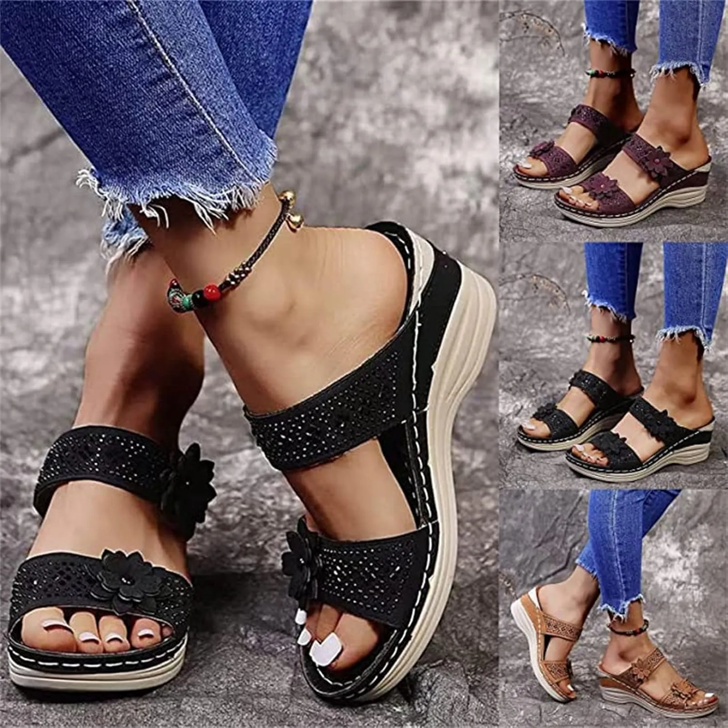 Ladmiple Sandals Women 2023 Trendy Floral Orthopedic Flip Flops with Arch Support Slippers Casual Roman Open Toe Sandal