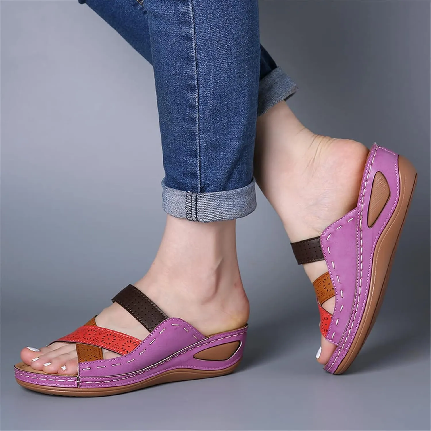 Ladmiple Sandals Women 2023 Trendy Floral Orthopedic Flip Flops with Arch Support Slippers Casual Roman Open Toe Sandal