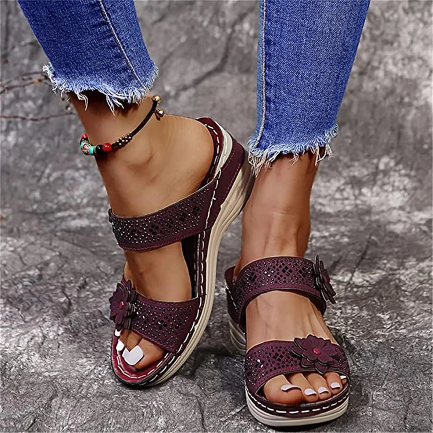 Ladmiple Sandals Women 2023 Trendy Floral Orthopedic Flip Flops with Arch Support Slippers Casual Roman Open Toe Sandal