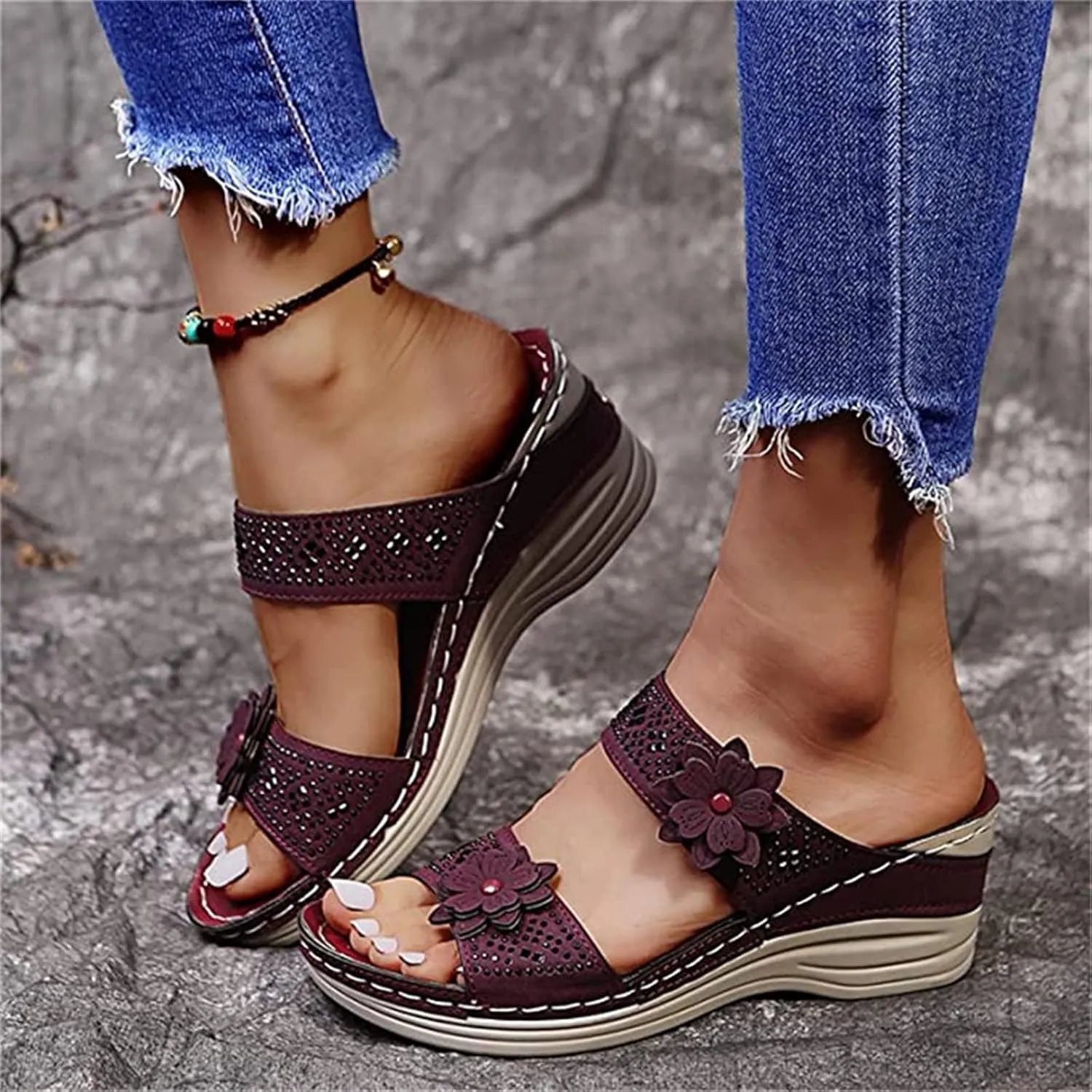 Ladmiple Sandals Women 2023 Trendy Floral Orthopedic Flip Flops with Arch Support Slippers Casual Roman Open Toe Sandal