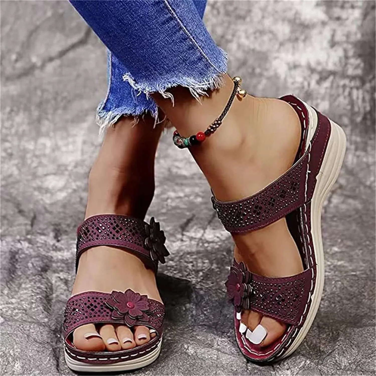 Ladmiple Sandals Women 2023 Trendy Floral Orthopedic Flip Flops with Arch Support Slippers Casual Roman Open Toe Sandal