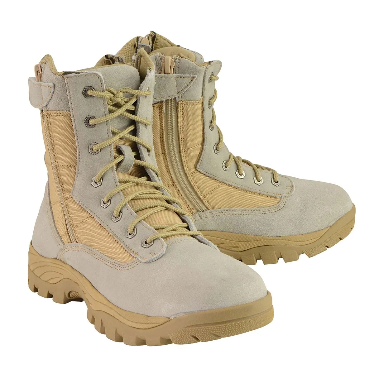 MBM9111 Men's Lace-Up Desert Sand 9-Inch Leather Tactical Boots with Side Zippers