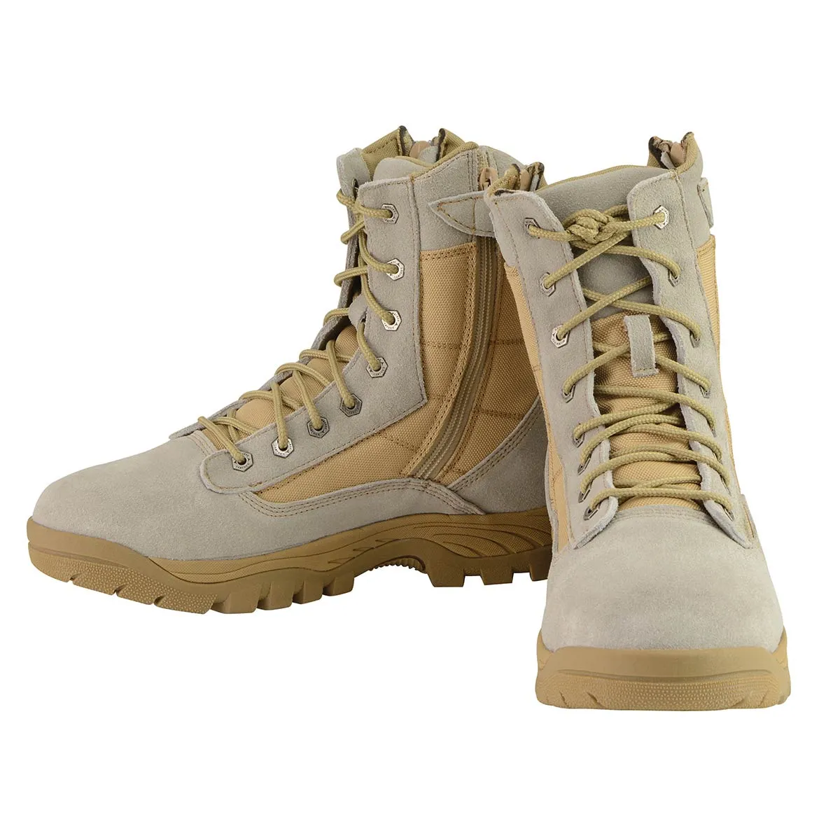 MBM9111 Men's Lace-Up Desert Sand 9-Inch Leather Tactical Boots with Side Zippers