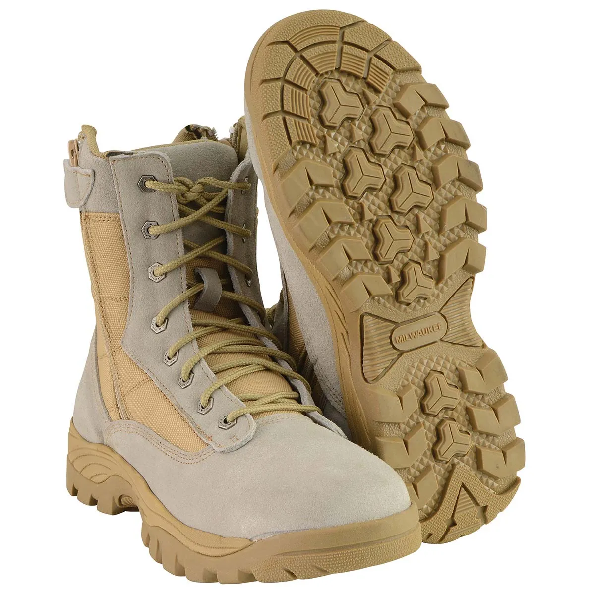 MBM9111 Men's Lace-Up Desert Sand 9-Inch Leather Tactical Boots with Side Zippers