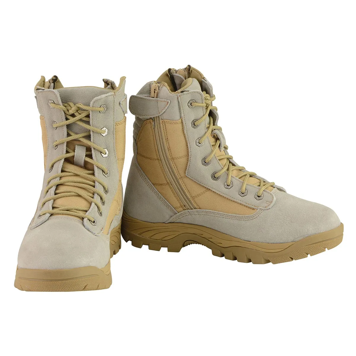 MBM9111 Men's Lace-Up Desert Sand 9-Inch Leather Tactical Boots with Side Zippers