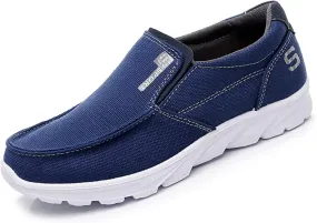 Men's Casual Canvas Slip-on Loafers Lightweight Breathable Stretch Sneaker Comfort Relaxed Fit Round Toe Orthotic Flats Shoes