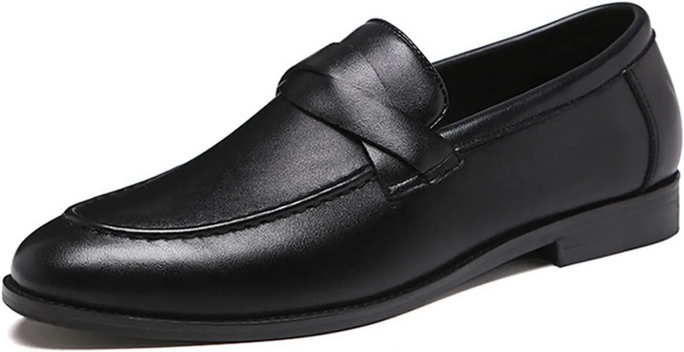 Men's Leather Shoes, Large Size Slip On Business Casual Low Top Loafers Pointed Toe Comfortable Breathable Mens Driving Shoes, 42 EU,Black