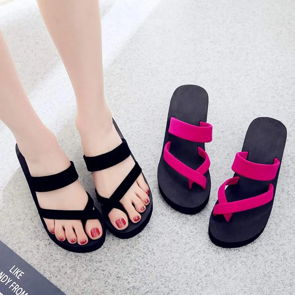 MIOKE Women's Strappy Flat Flipflops Summer Platform Slip On Comfort Nonslip Casual Beach Thong Sandals