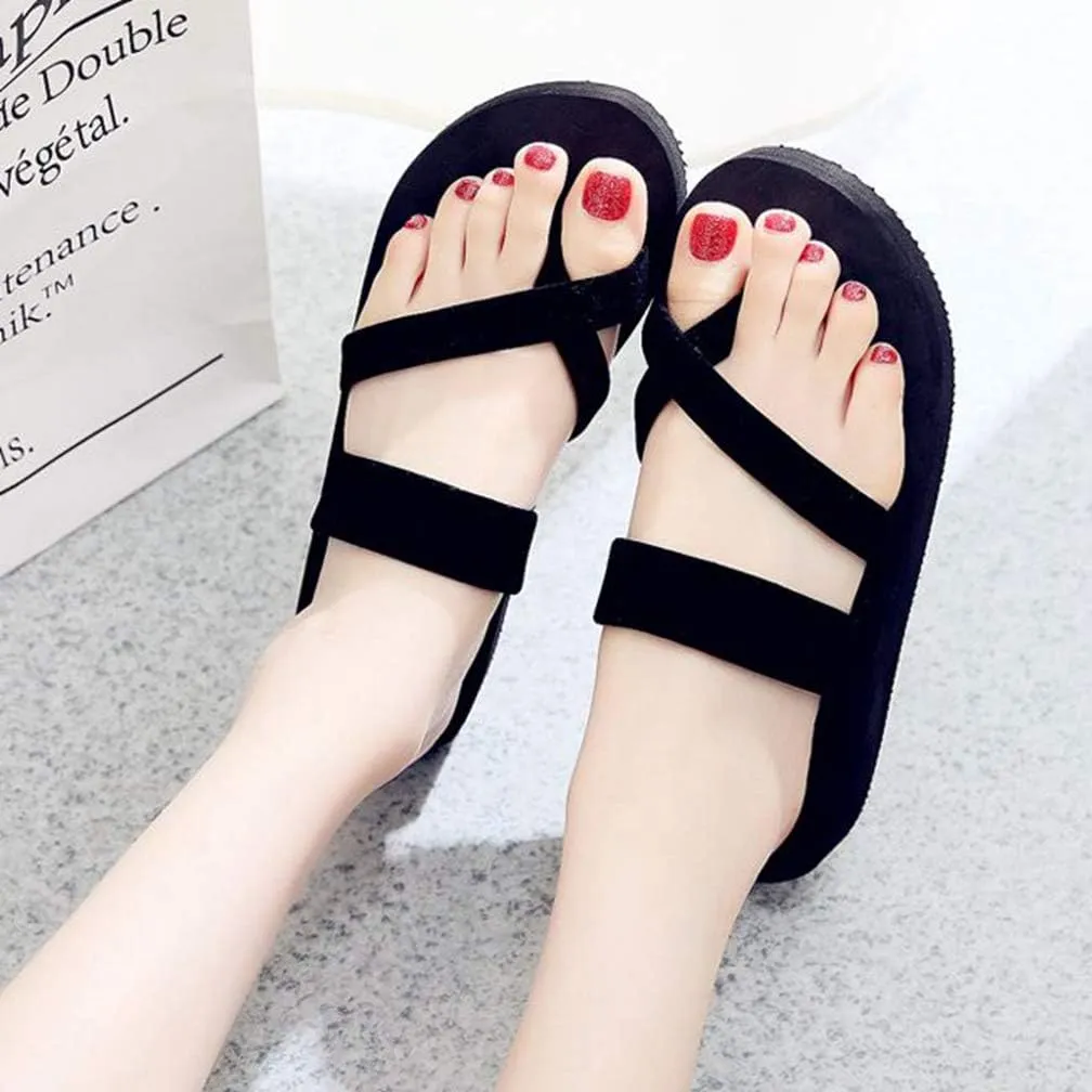 MIOKE Women's Strappy Flat Flipflops Summer Platform Slip On Comfort Nonslip Casual Beach Thong Sandals