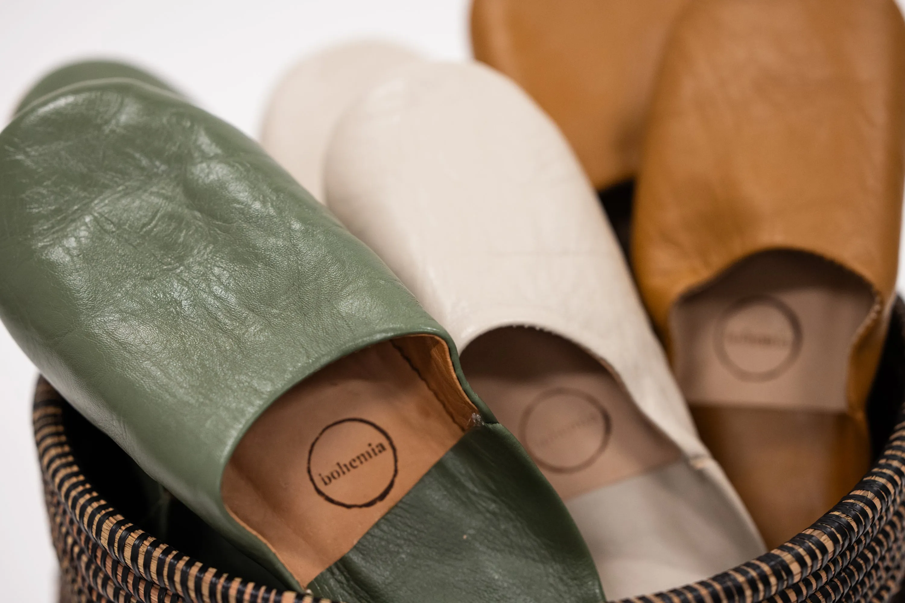 Moroccan Babouche Slippers, Olive