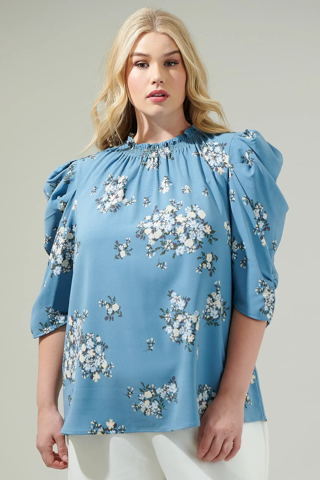 Moxie Floral Drape Sleeve Top Curve